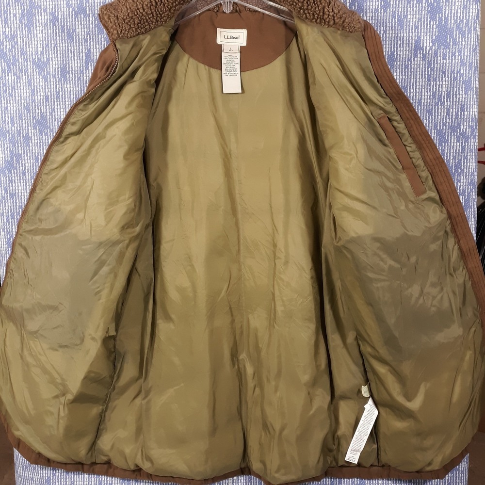 L.L. Bean Puffer Coat Jacket Womens Large Petite Goose Down Faux Fur Trim Brown - Picture 4 of 13